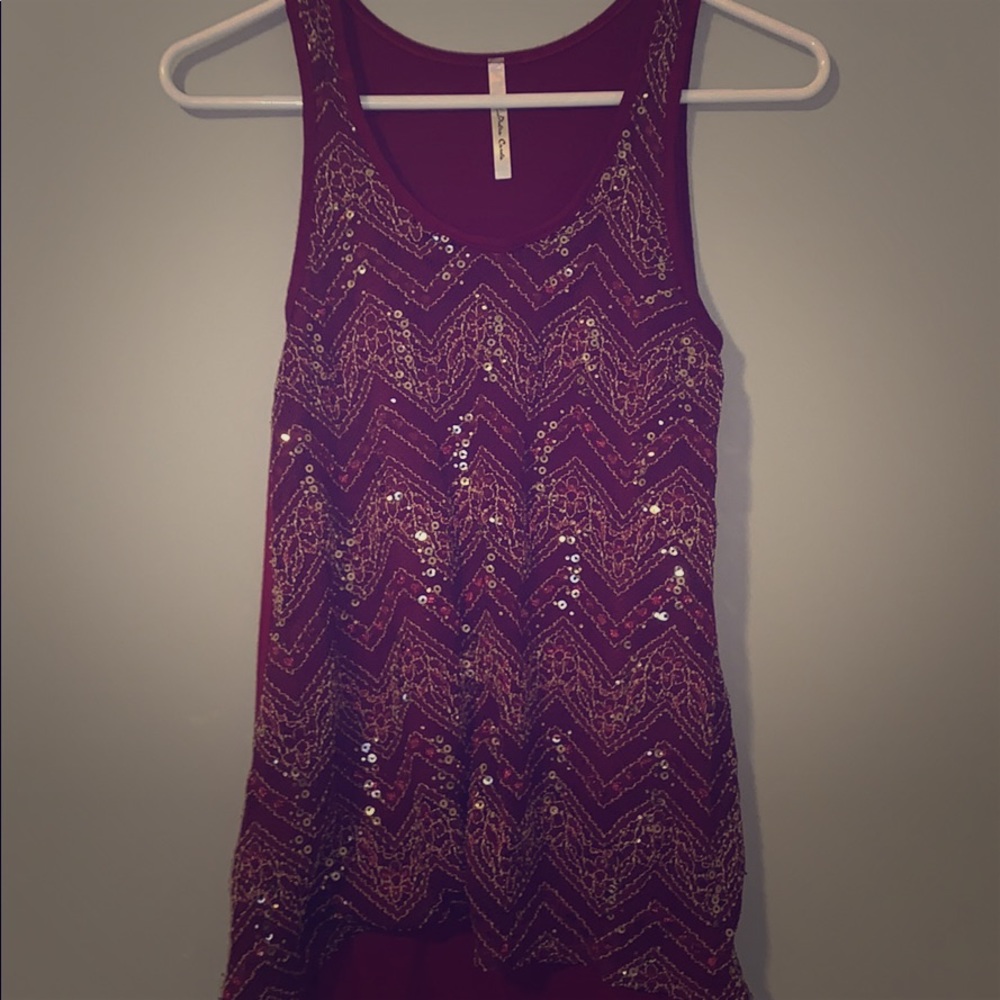 Red tank top with gold glitz